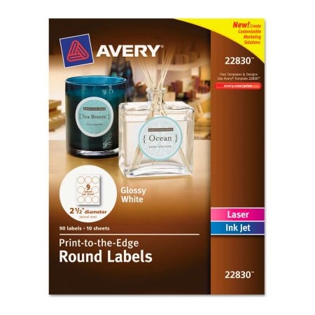 Avery Avery Round Easy Peel Labels, 2-1/2" Dia., Glossy, White, 90/Pack 22830